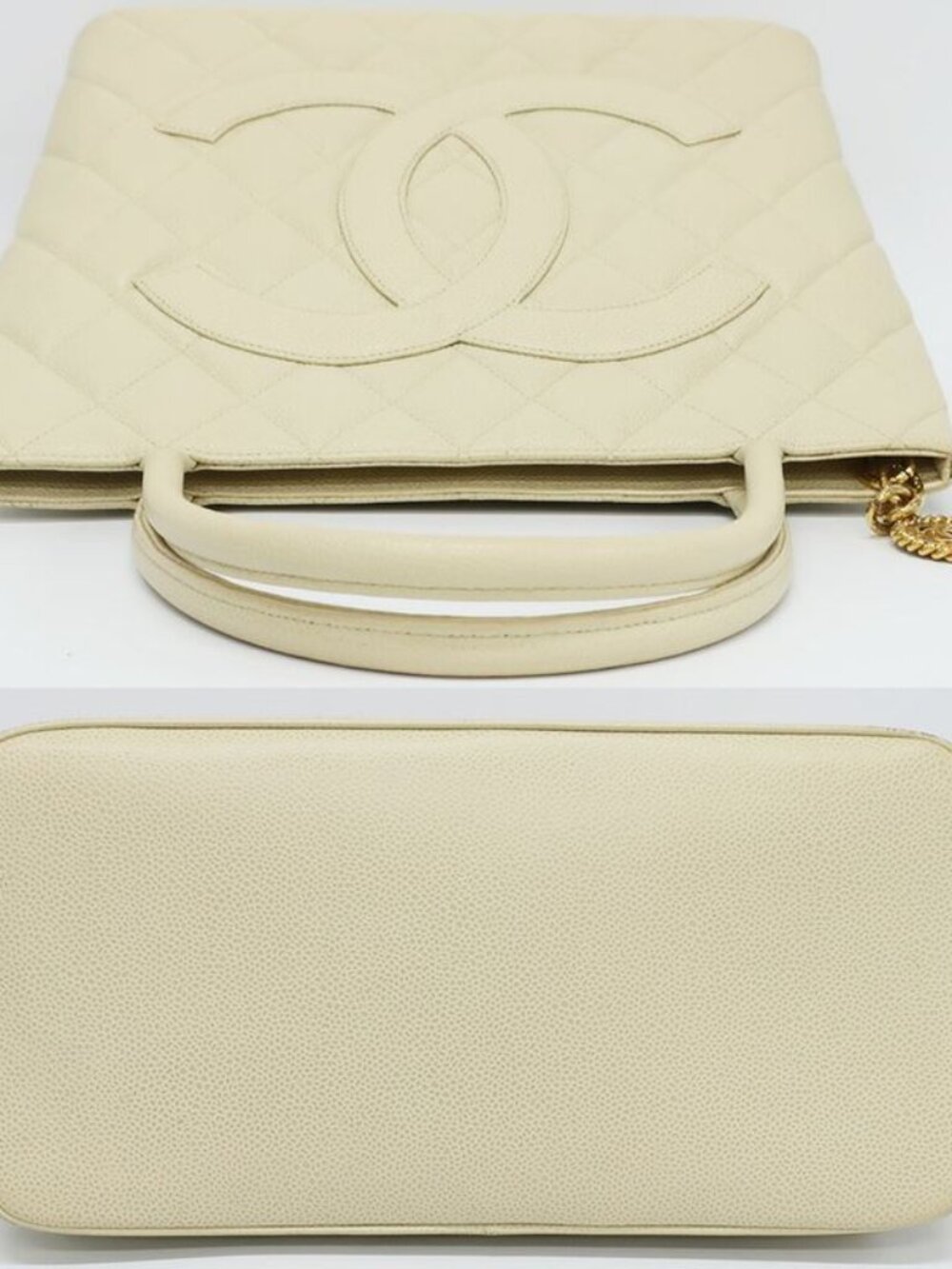 Chanel Medallion Tote Ivory Caviar Leather Handbag - Picture 3 of 10